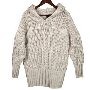 H&M Hooded Chunky Knit Sweater Women’s SZ L Beige Pullover Alpaca/Wool/Acrylic